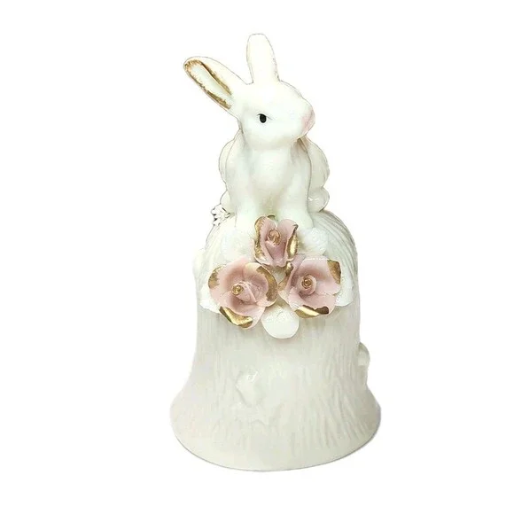 Hallmark Vintage Ceramic Bunny Rabbit Bell Figurine Coquette Feminin Collectible - Picture 7 of 10